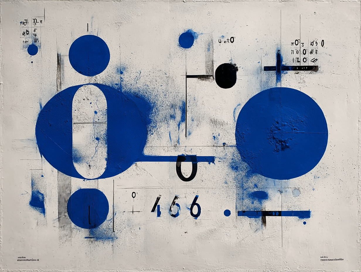 abstract 0 and 0 + and Klein blue by Midjourney